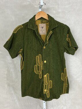 OAS Men's Mezcal Cuba Terry Shirt Green Yellow Cactus Cotton After Swim Shirt XS